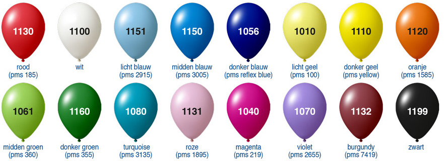 Mogelijke kleuren van High Quality Precision Print ballonnen