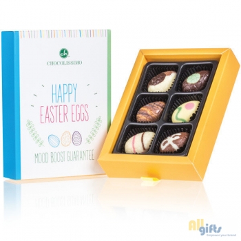 Afbeelding van relatiegeschenk:6 chocolade paaseitjes - Happy Easter Chocolade paaseitjes