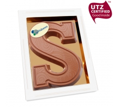 Chocoladeletter S doublet met logo bedrukken