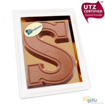 Afbeelding van relatiegeschenk:Chocoladeletter S doublet met logo