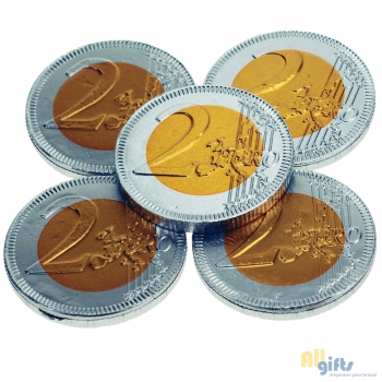 Afbeelding van relatiegeschenk:Chocolade munt 2 Euro 3,8 cm