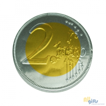 Afbeelding van relatiegeschenk:Chocolade munt 2 Euro 7,5 cm