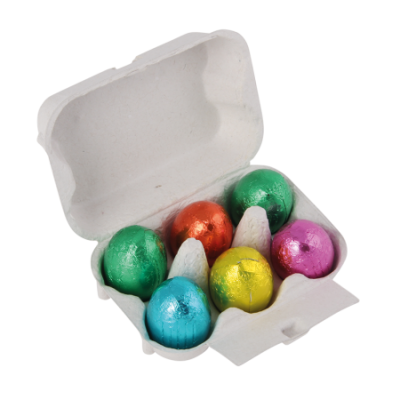 Afbeelding van relatiegeschenk:Eierdoosje 9,5 x 7 x 4 cm, gevuld met 6 paaseitjes