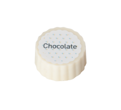 Logobonbon van witte chocolade met hazelnoot praline, rechthoekig of rond, opdruk tot bedrukken