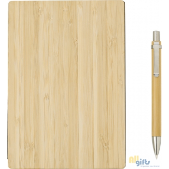 Afbeelding van relatiegeschenk:Bamboe cover notitieboek met pen Jo