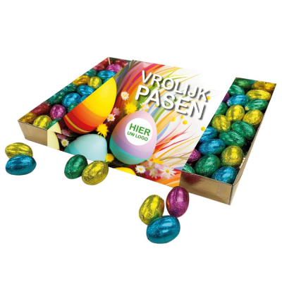Afbeelding van relatiegeschenk:Geschenkdoos met 500 gram paaseitjes - Inclusief banderol