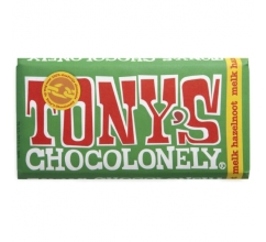 Tony's Chocolonely Melk-hazelnoot reep, 180 gram bedrukken