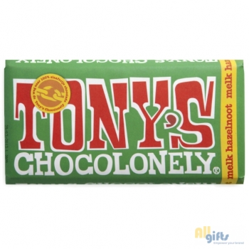 Afbeelding van relatiegeschenk:Tony's Chocolonely Melk-hazelnoot reep, 180 gram