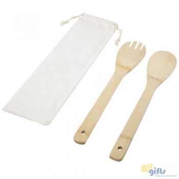 Afbeelding van relatiegeschenk:Endiv saladelepel en vork van bamboe