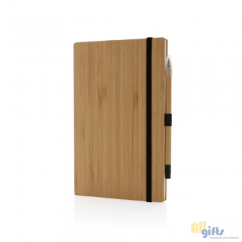 Afbeelding van relatiegeschenk:Bamboe notitieboek en infinity potlood set