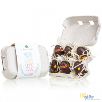 Afbeelding van relatiegeschenk:Happy Eggs Sixtet - Chocolade Paaseitjes Chocolade paasfiguurtjes