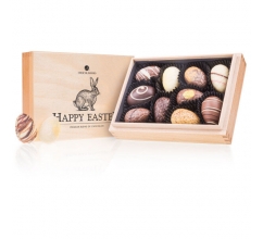 Premiere Mini - Easter - Chocolade paaseitjes Chocolade paaseitjes in houten kistje bedrukken