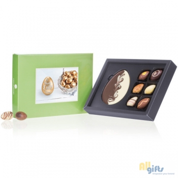 Afbeelding van relatiegeschenk:Pasen ChocoPostcard Midi - Chocolade paaseitjes Chocolade tablet met paaseitjes