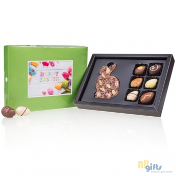 Afbeelding van relatiegeschenk:Easter ChocoPostcard Midi Rabbit - Chocolade en paaseitjes Chocolade tablet en paasei