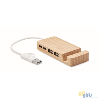 Afbeelding van relatiegeschenk:Bamboe USB hub 4 poorten