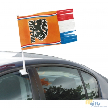 Afbeelding van relatiegeschenk:Autovlag oranjerwb franje30x35cm