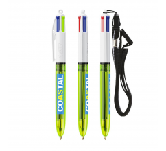 BIC® 4 Colours Fluo balpen + lanyard bedrukken